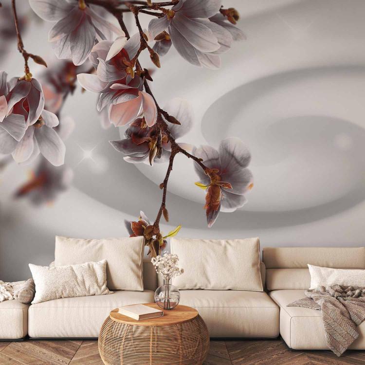 Wall Mural Dark magnolia - grey flowers on a background with a swirl and glow effect