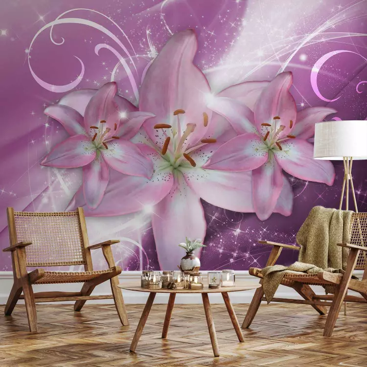 Photo Wallpaper Purple comet - lily flowers on a fancy background with a  glow effect - bimago