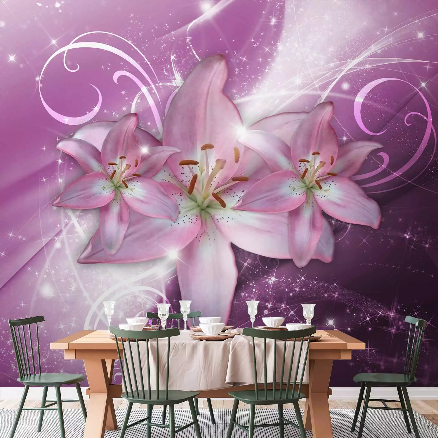 Photo Wallpaper Purple comet - lily flowers on a fancy background ...
