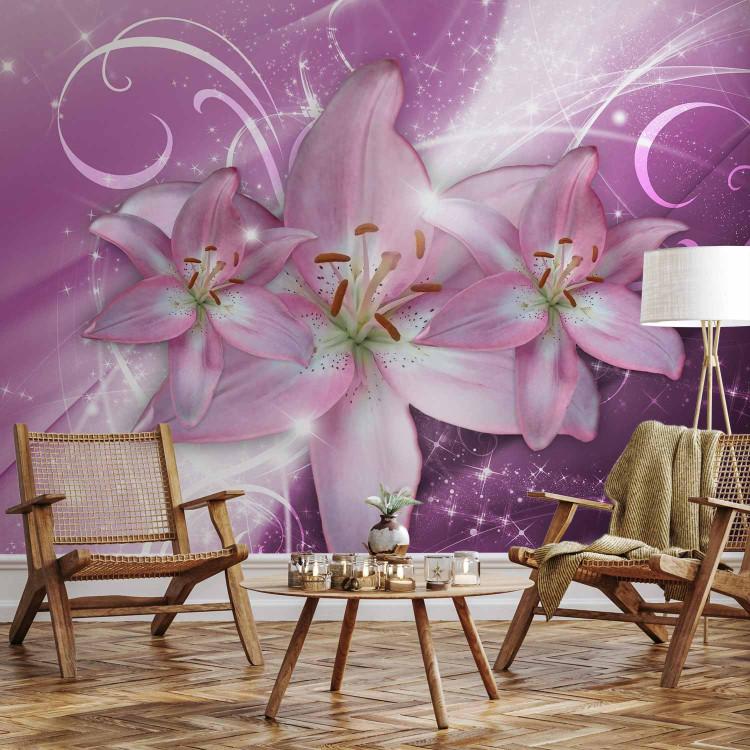 Wall Mural Purple comet - lily flowers on a fancy background with a glow effect