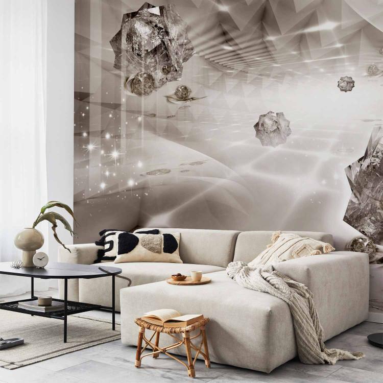 Wall Mural Modern geometry - beige abstract with 3D effect and diamonds