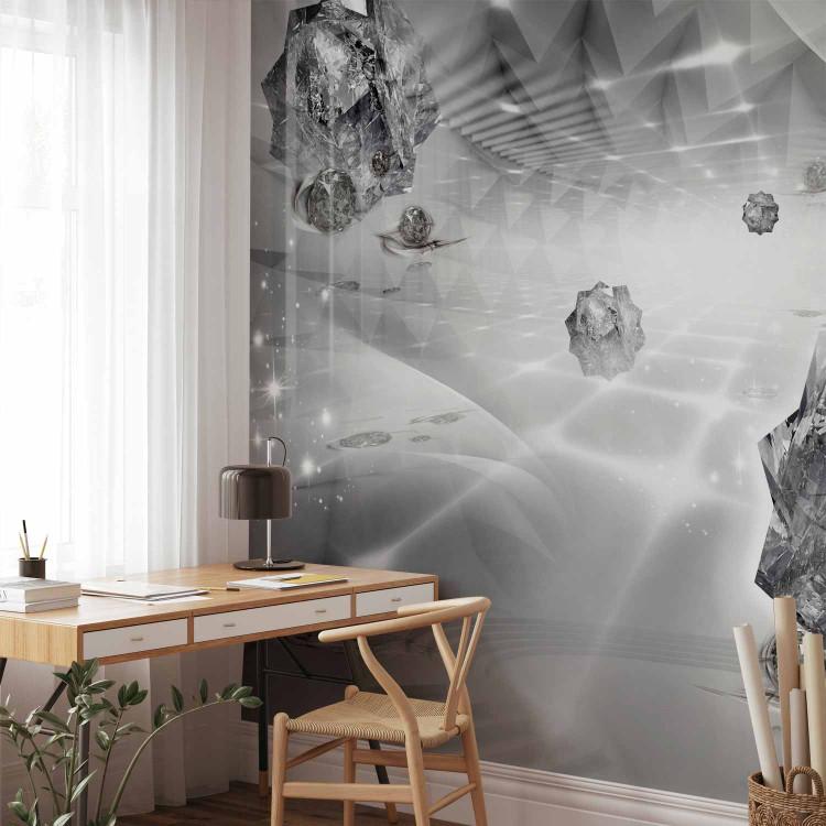Wall Mural Abstract grey - modern corridor with 3D effect and diamonds
