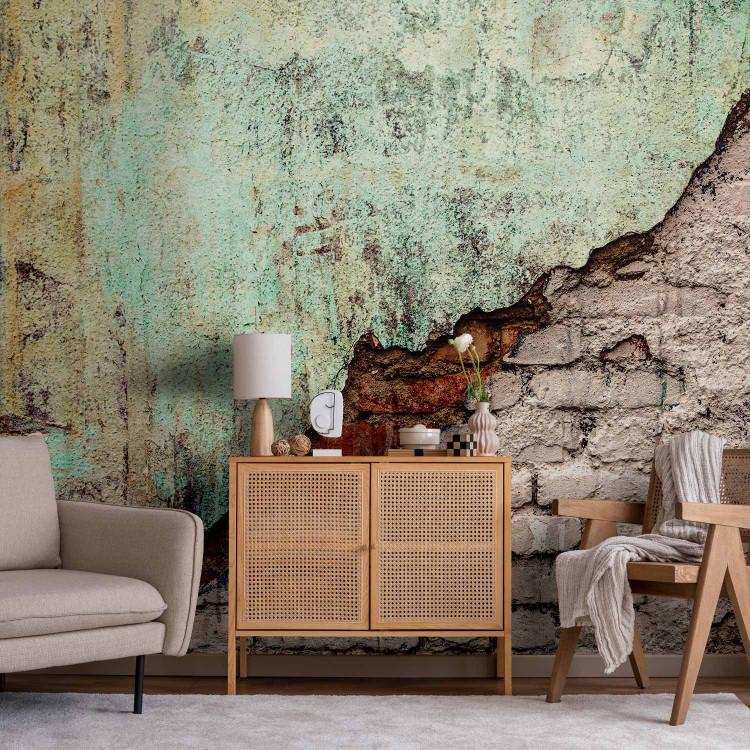 Wall Mural Stone disharmony - colourful background of combined brick and concrete texture