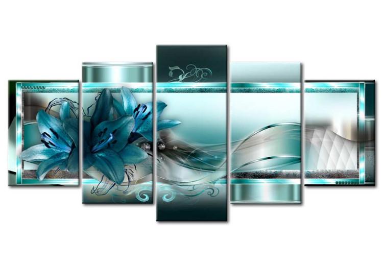 Canvas Blue Lilies (5-piece) - Blue Flowers and Abstract Background