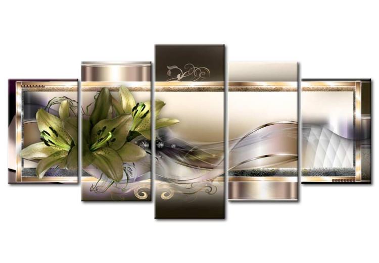 Canvas Frames of Beauty (5-piece) - Abstraction with Lilies and a Gentle Wave