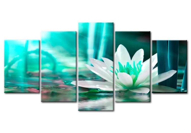 Canvas In the Turquoise Glow of the Sun (5-piece) - Composition with Lotus Flower