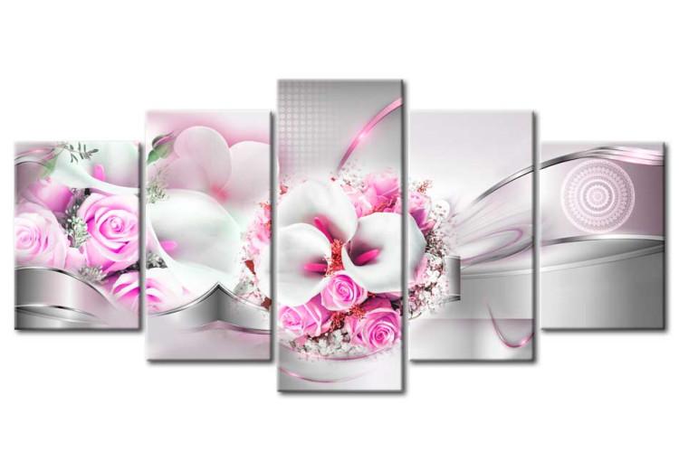 Canvas Pink Nuptials (5-piece) - Romantic Bouquet and Abstract Background
