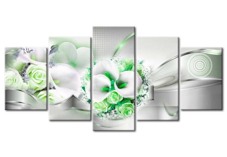 Canvas Emerald Bouquet (5-piece) - Abstraction with Floral Ornaments