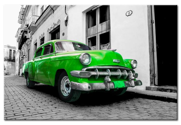 Canvas Green Cuban Car (1-piece) - Black and White Cityscape with Car
