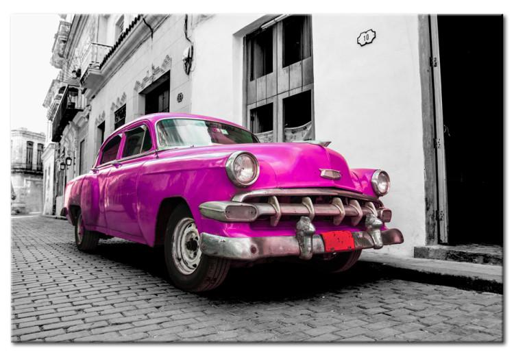 Canvas Pink Cuban Car (1-piece) - Car Against a Black and White Cityscape
