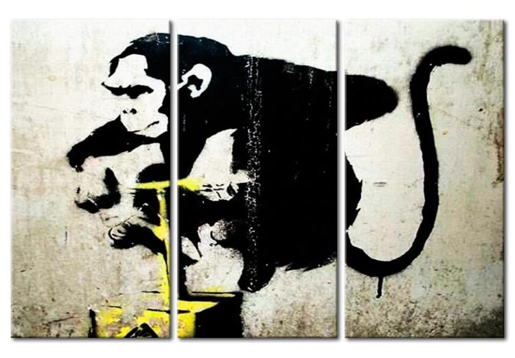 Canvas Monkey TNT Detonator by Banksy (3-part) - urban mural with a monkey
