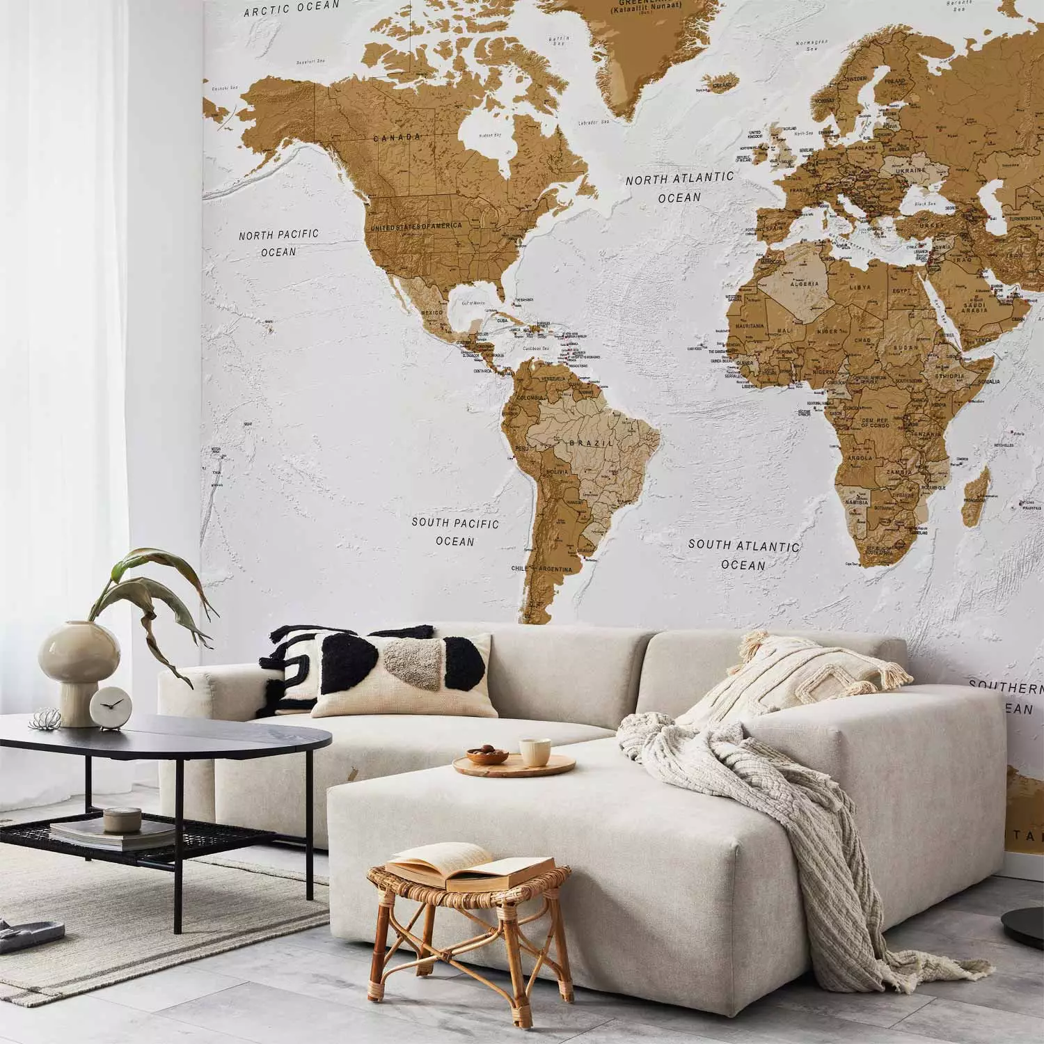 Wall Mural World Map: White Oceans