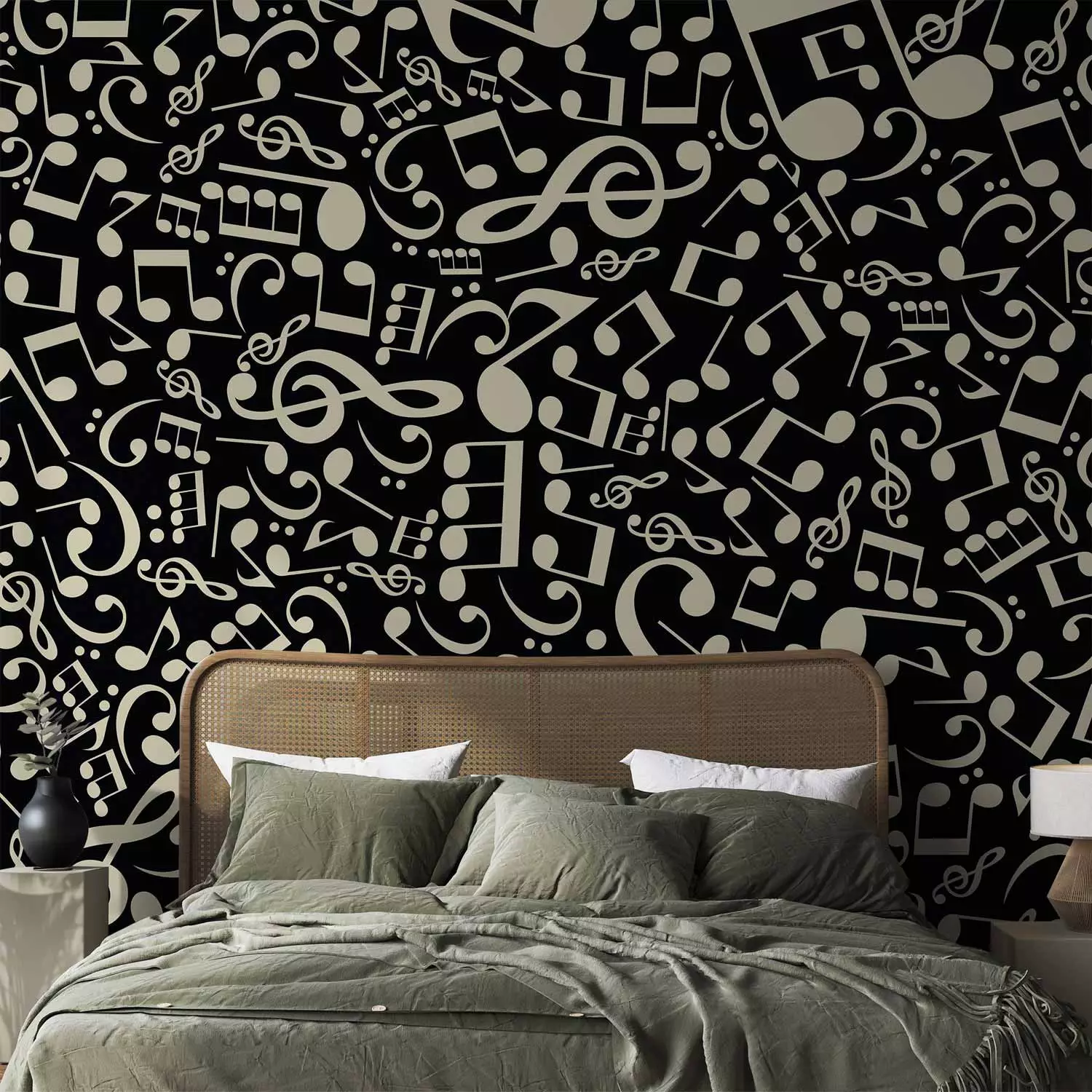 Wall Mural Elements of music - composition of white notes on a solid background in black