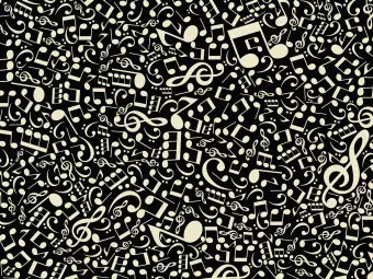 Wall Mural Elements of music - composition of white notes on a solid background in black Wallpaper Cropper