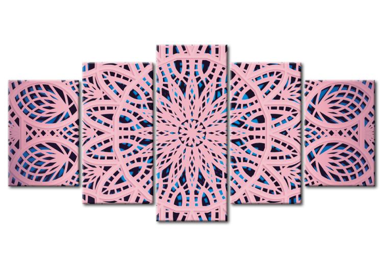 Canvas Ethnic Pattern (5-part) - Pink Mandala in Geometric Style