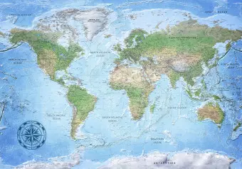 Photo Wallpaper Traditional world map - continents with inscriptions in English and compass Wallpaper Cropper
