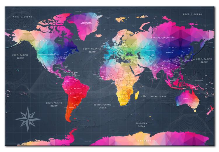 Canvas Geometric Continents (1-part) - Colorful World Map and Inscriptions