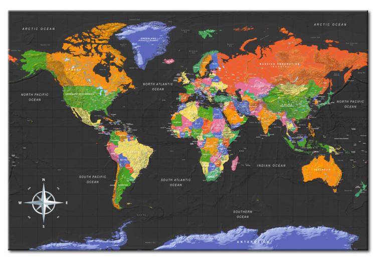 Canvas Ocean in Black (1-part) - English Labeled Colorful World Map