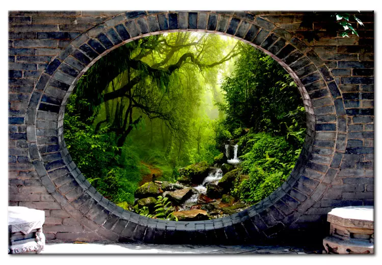 Canvas Mysterious Stone Passage (1-part) - View of Green Forest