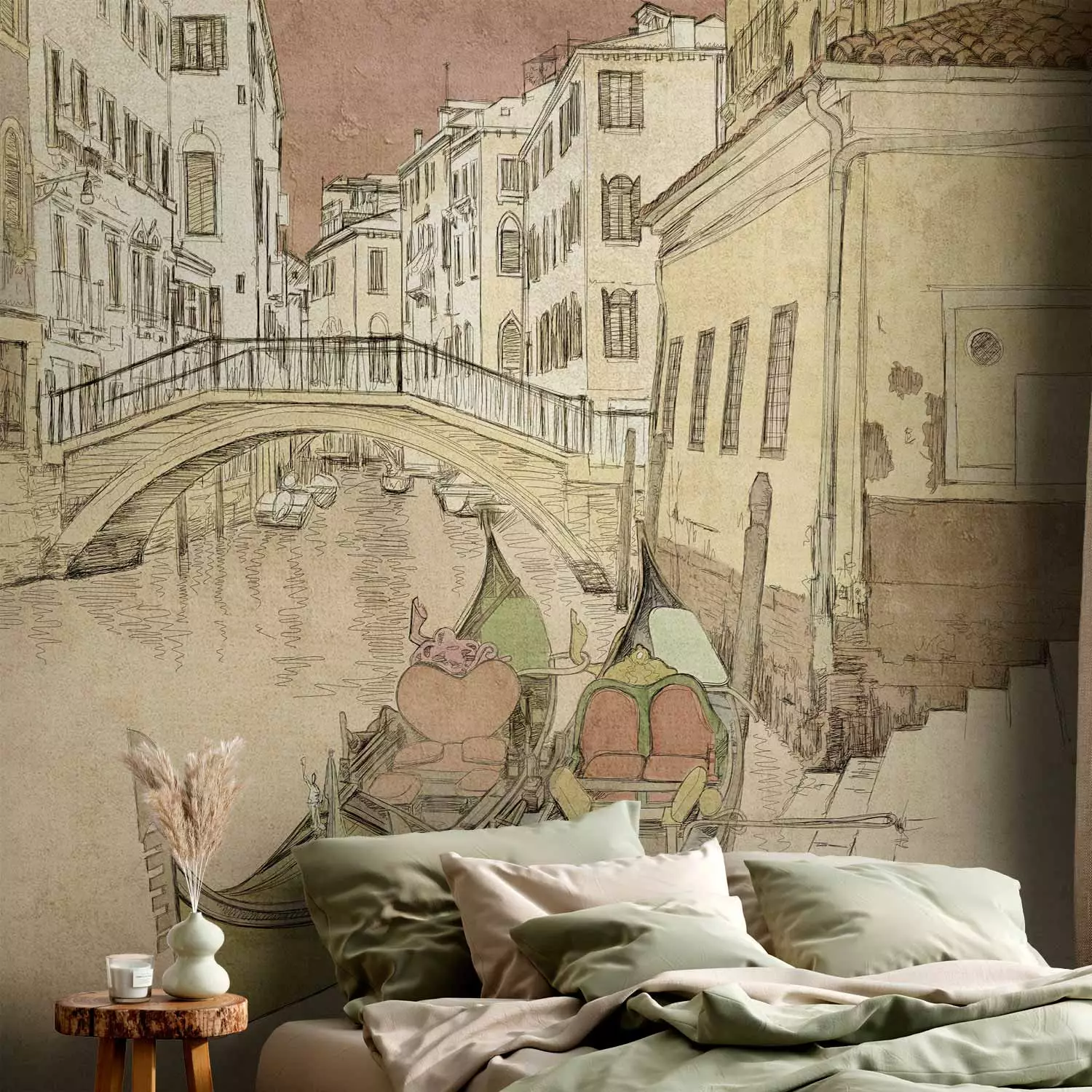 Photo Wallpaper Gondolas in Venice - a fragment of the city's architecture in delicate colours