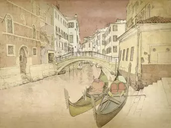 Photo Wallpaper Gondolas in Venice - a fragment of the city's architecture in delicate colours Wallpaper Cropper