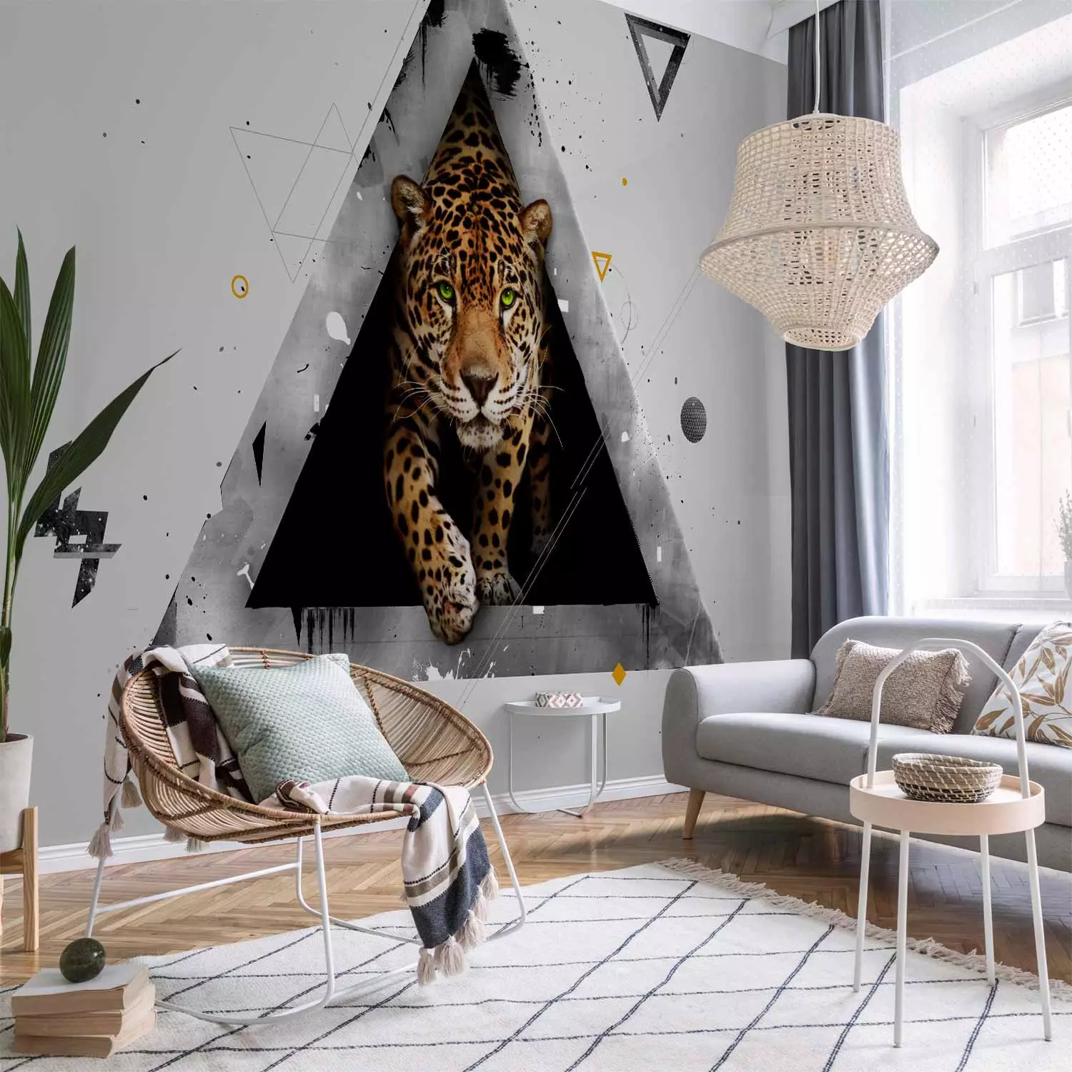 Wall Mural Wild animals - modern abstraction with a tiger in a white triangle