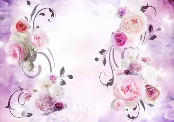 Photo Wallpaper Rose variations - bouquet of flowers on a solid background with a sparkle effect Wallpaper Cropper
