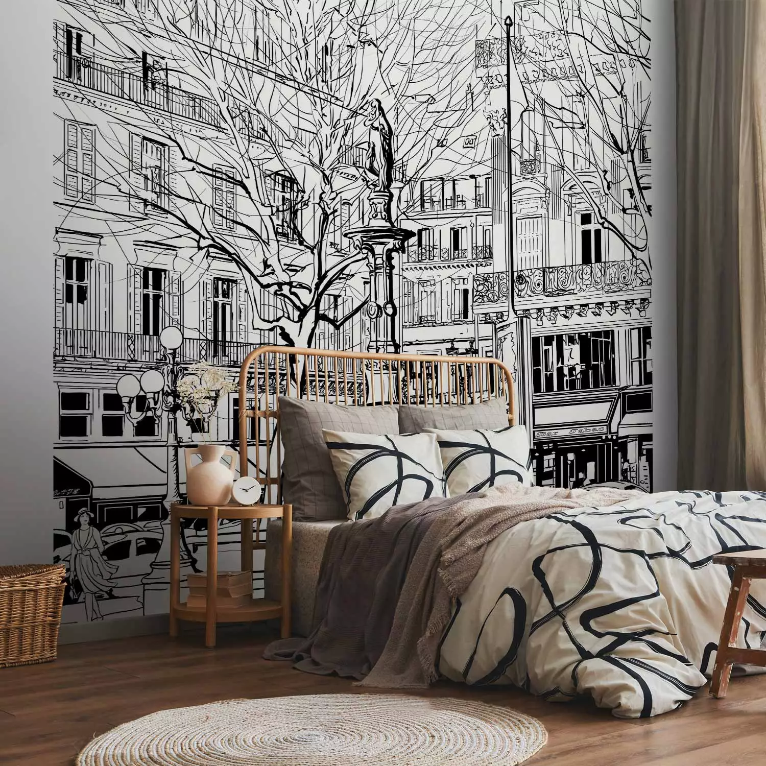 Photo Wallpaper Paris France - architecture in the form of a black outline on a white background