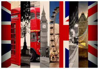 Photo Wallpaper London United Kingdom - motif of city architecture with British flag Wallpaper Cropper