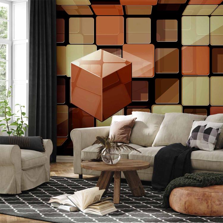 Wall Mural Futuristic abstraction - muted geometric figures with 3D effect