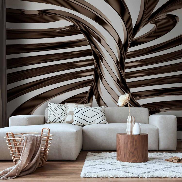 Wall Mural Futuristic lollipop - brown and white elements creating a 3D illusion effect