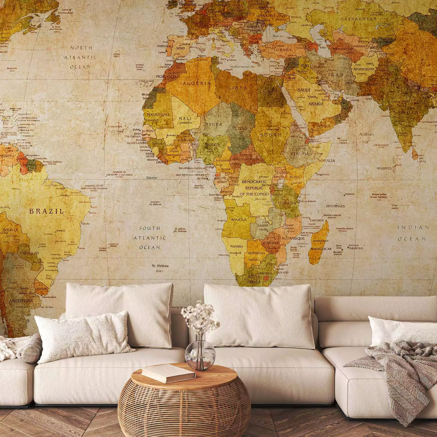 Wall Mural Old Globe - Retro-Style World Map in Brown Shades, image size:1500x1500