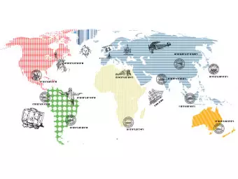 Wall Mural World map - outline of continents with coloured patterns on a white background Wallpaper Cropper