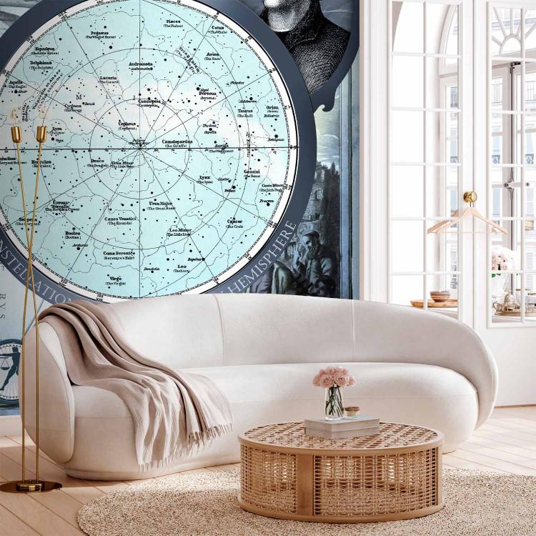 Wall Mural Blue sky map - constellations with zodiac sign symbols in the background