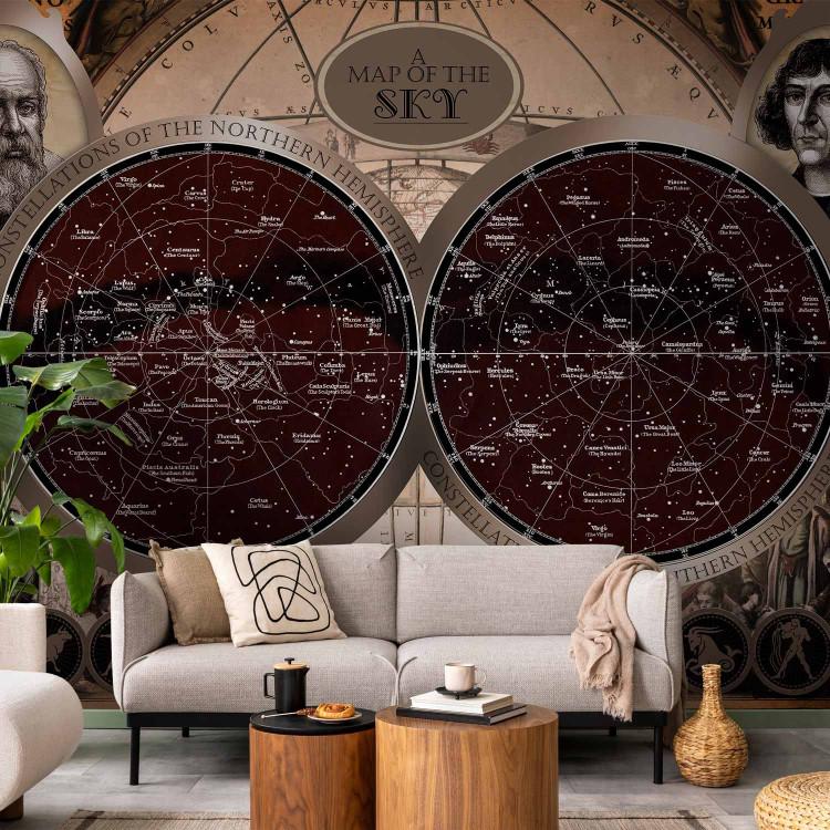 Wall Mural Brown sky map - outline of the constellations with symbols of the signs of the zodiac