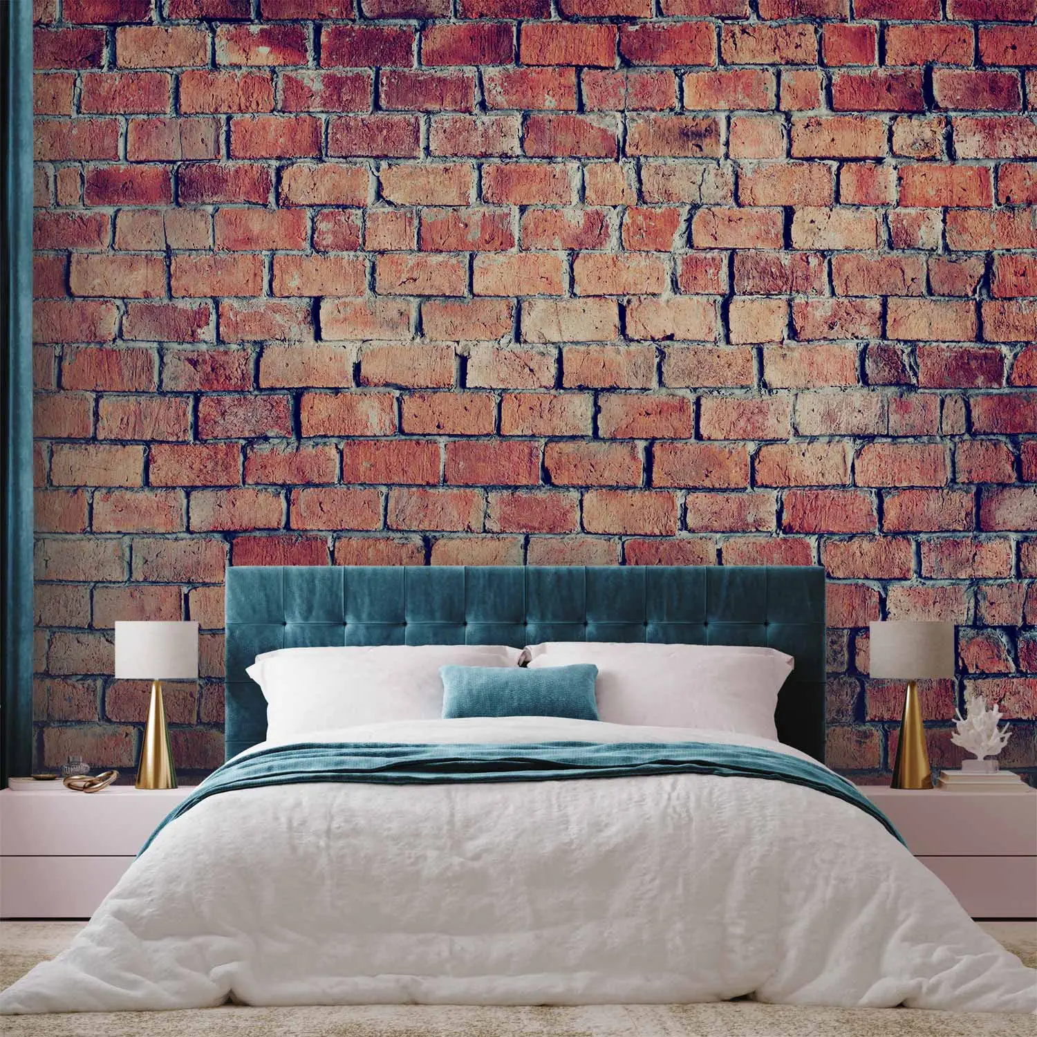 blue and orange brick wallpaper