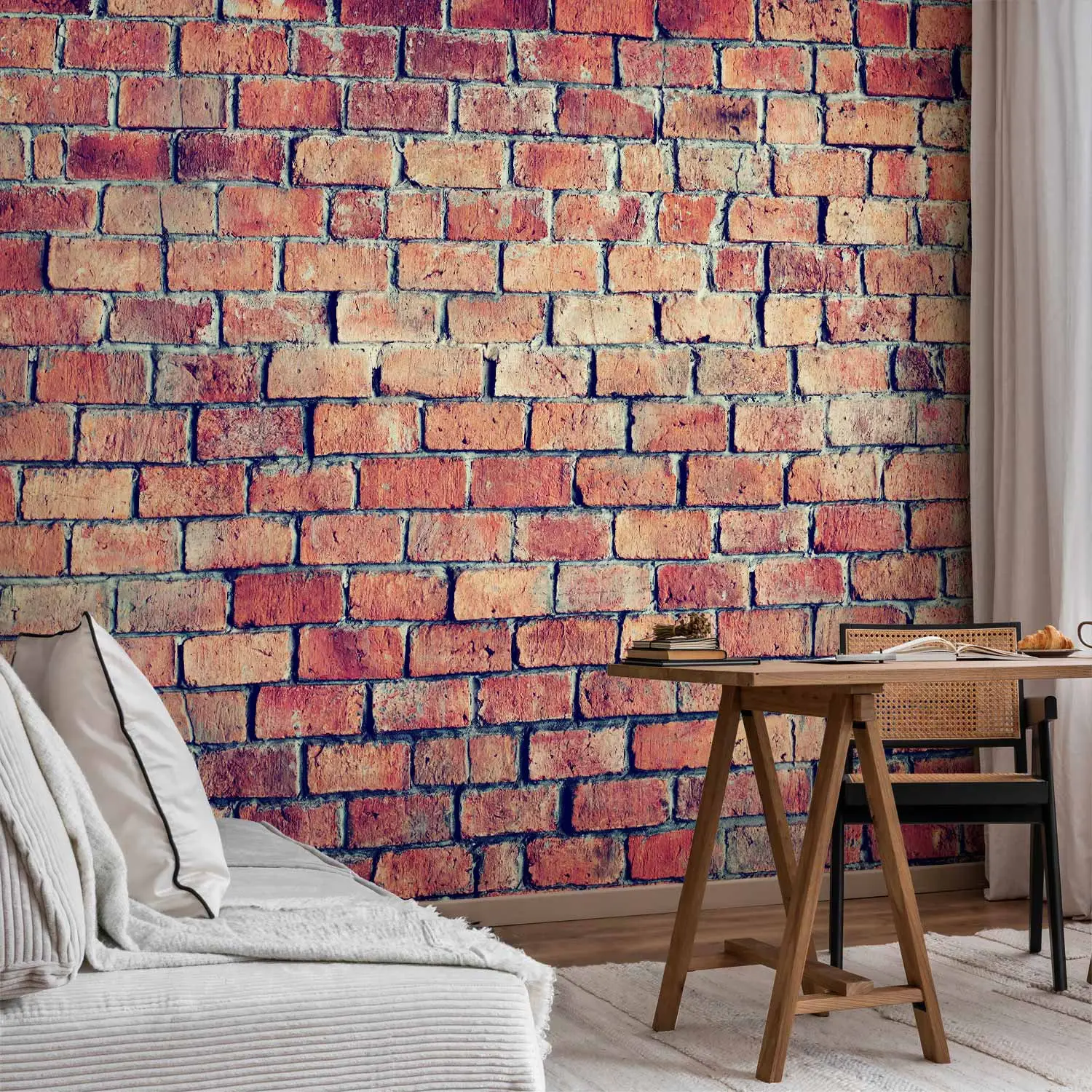 blue and orange brick wallpaper