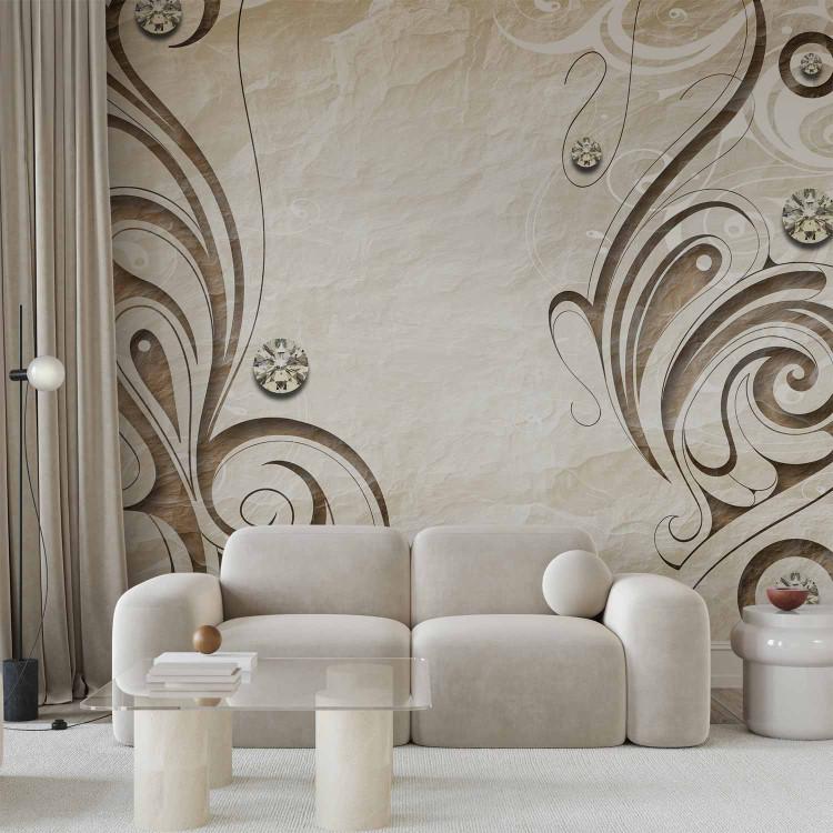 Wall Mural Abstract with patterns - ornaments on a textured background with diamonds