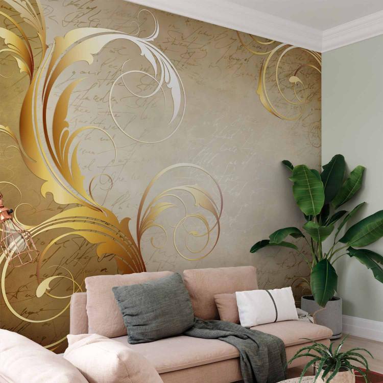Wall Mural Baroque abstraction - gold background with ornaments and lettering in retro style