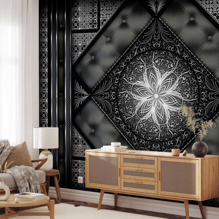 Wall Mural Symmetrical composition - black pattern in oriental pattern with quilting