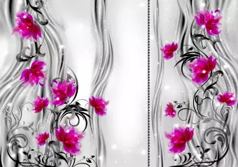 Wall Mural Pink flowers - floral motif on a background of subtle patterns with shine Wallpaper Cropper