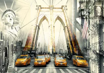 Photo Wallpaper Urban life - collage with motif of New York with the Statue of Liberty Wallpaper Cropper