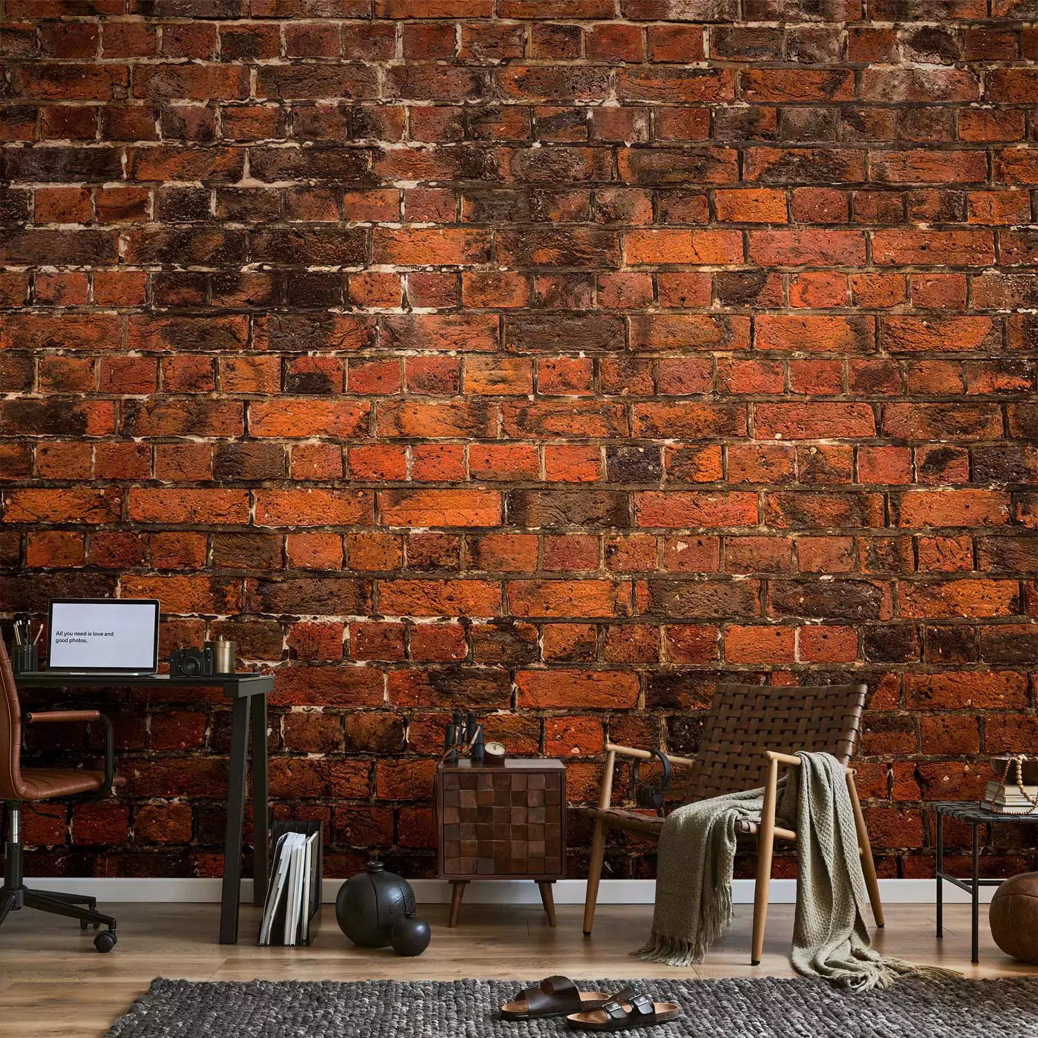 Wall Mural Industrial background - solid background in red old brick  pattern - bimago