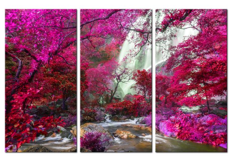 Canvas Beautiful Waterfall: Pink Forest - Landscape of Colorful Trees