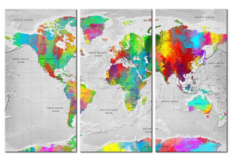 Canvas Maps: Colorful Finesse II - Artistic World Map on Gray Background