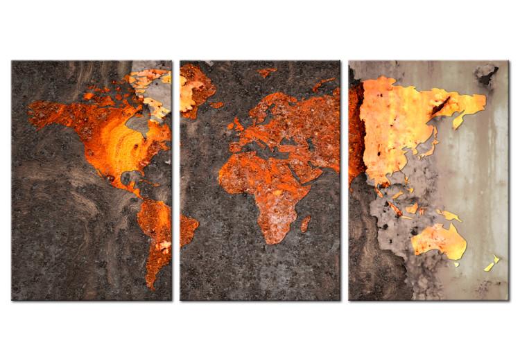Canvas World Map: Rustic World - Map with Metal Texture with Corrosion