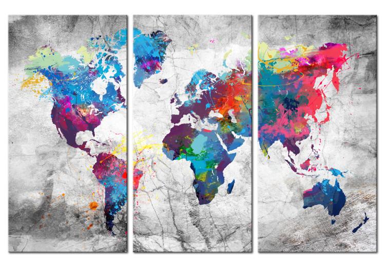 Canvas Maps: Gray Style - Artistic Continents on Concrete World Map