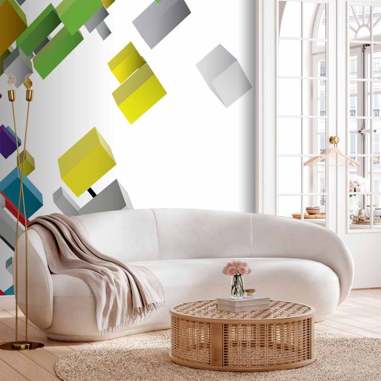 Wall Mural 3D puzzle - colourful geometric abstraction in white space