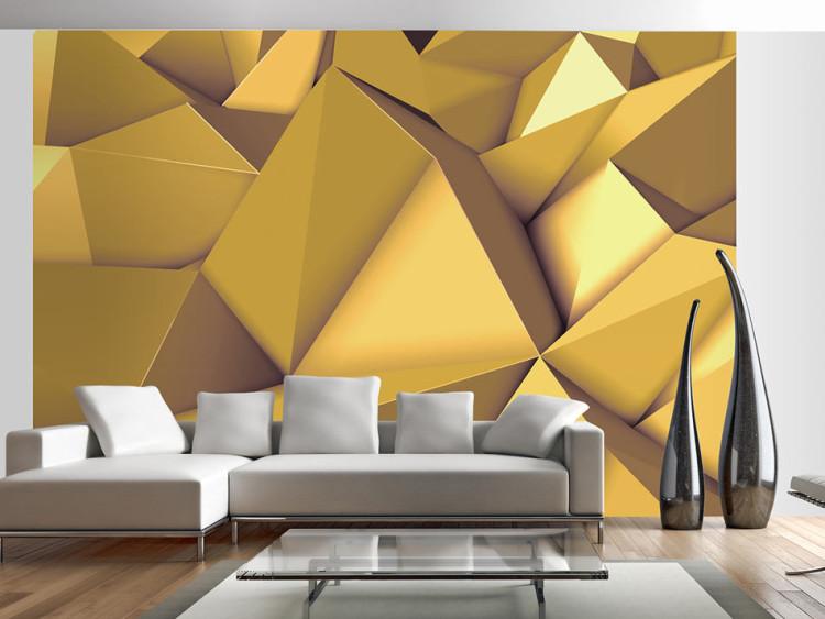 Wall Mural Abstract geometric illusion 3D - composition in gold colour