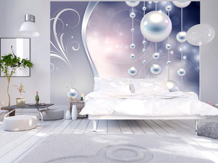 Wall Mural Subtle composition - white pearls in a composition with waves and sparkle